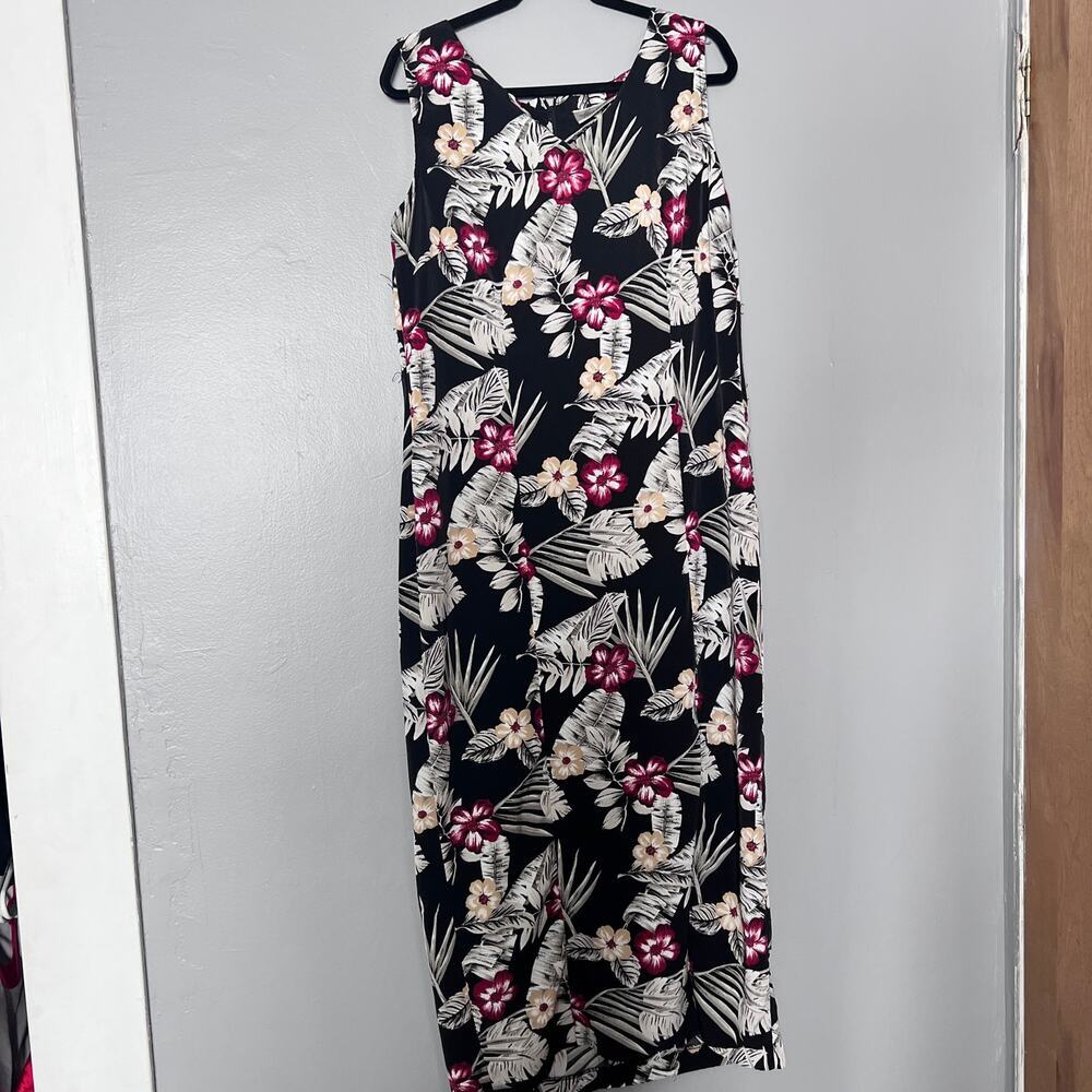 Kathie Lee Collection Maxi Dress Black Floral Tropical Sleeveless Women XL